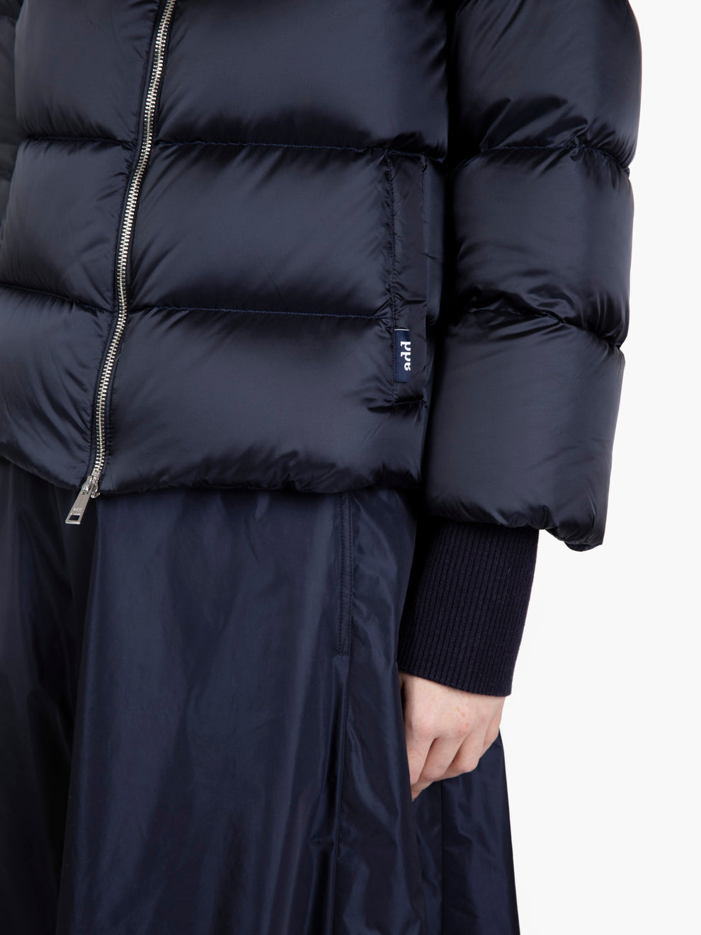 Short down jacket with high collar in blue