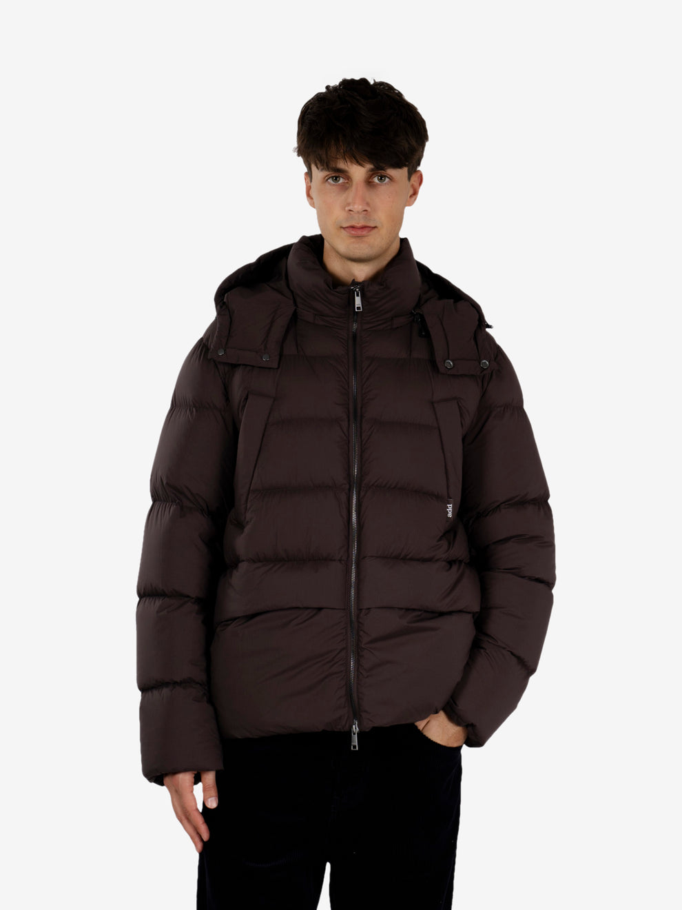 DOWN JACKET WITH DET.HOOD LIGHT CRINKLE DARK BROWN JMA518-NLCK_14