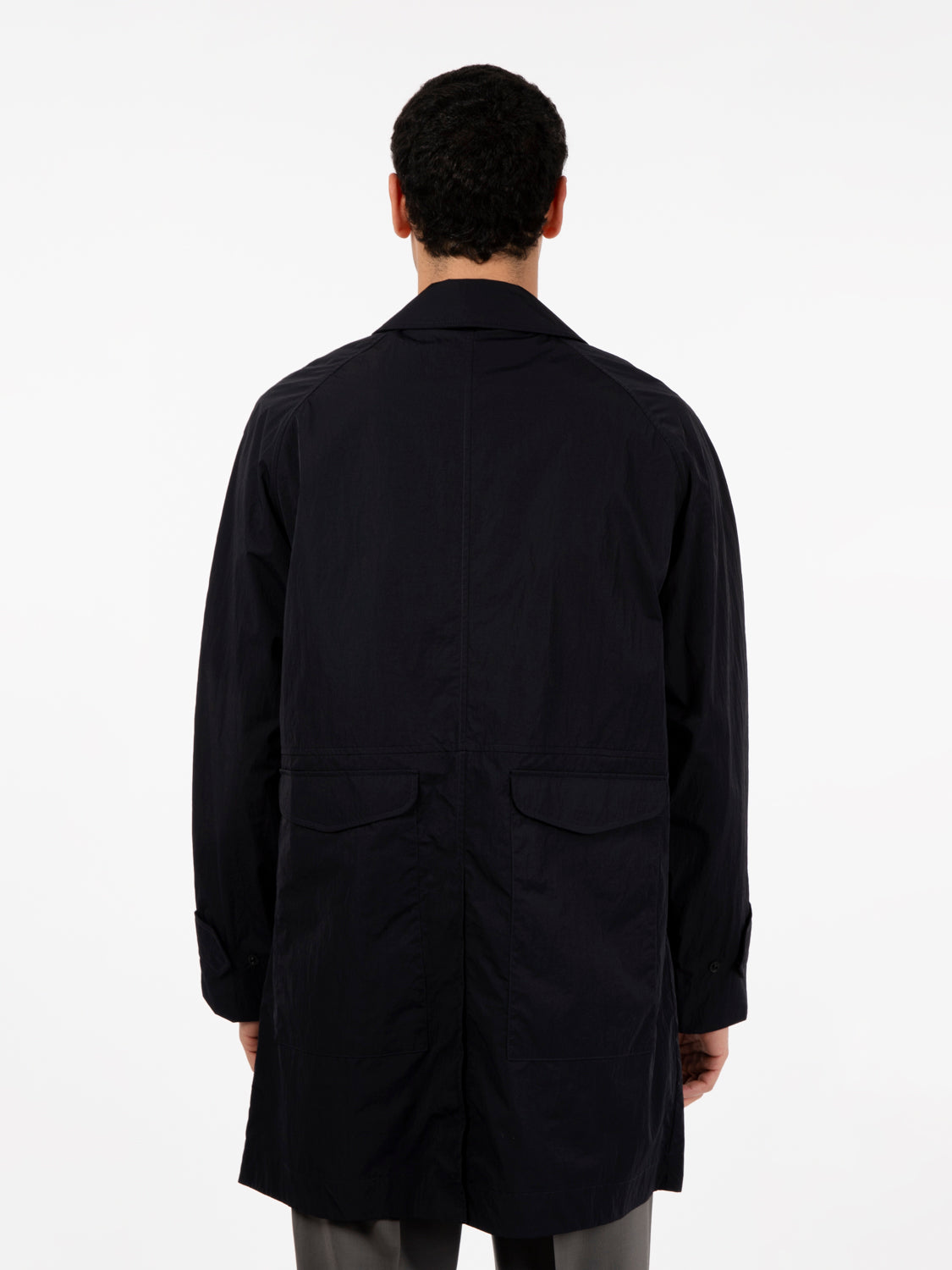 Multi-pocket trench coat navy blue