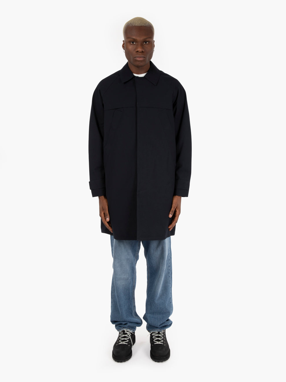 Navy blue gabardine free trench coat