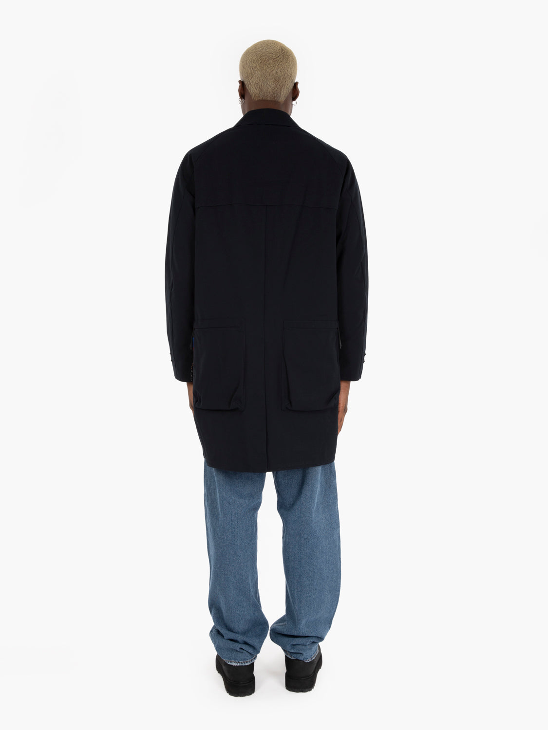 Navy blue gabardine free trench coat