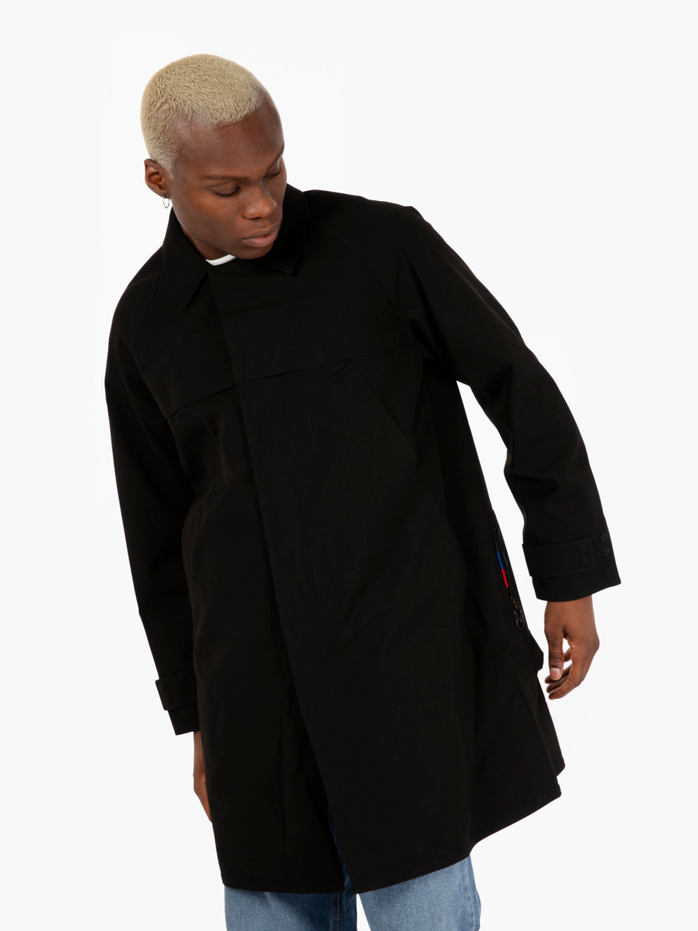 Work free black gabardine trench coat
