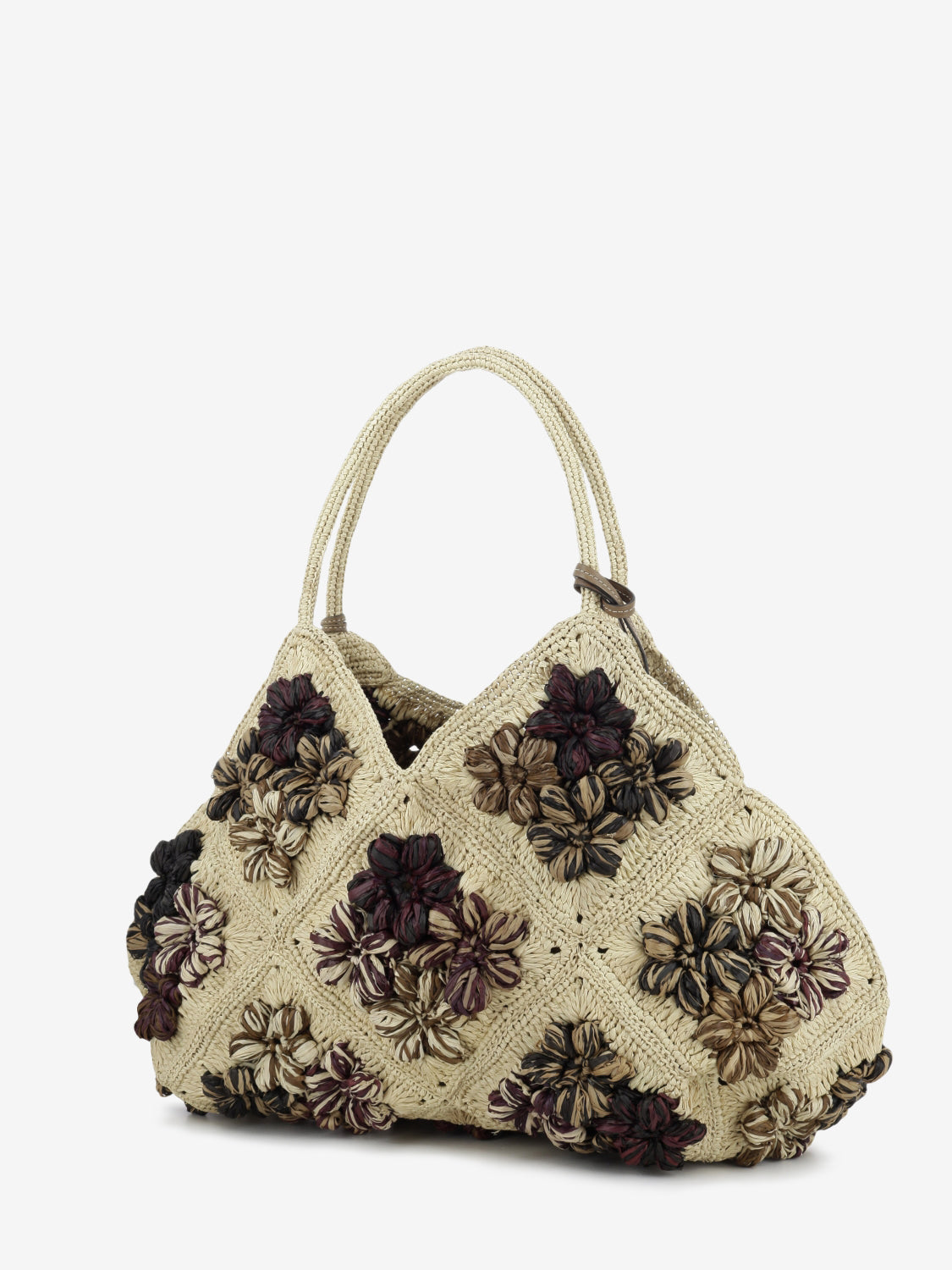 Borsa in raffia con fiori beige