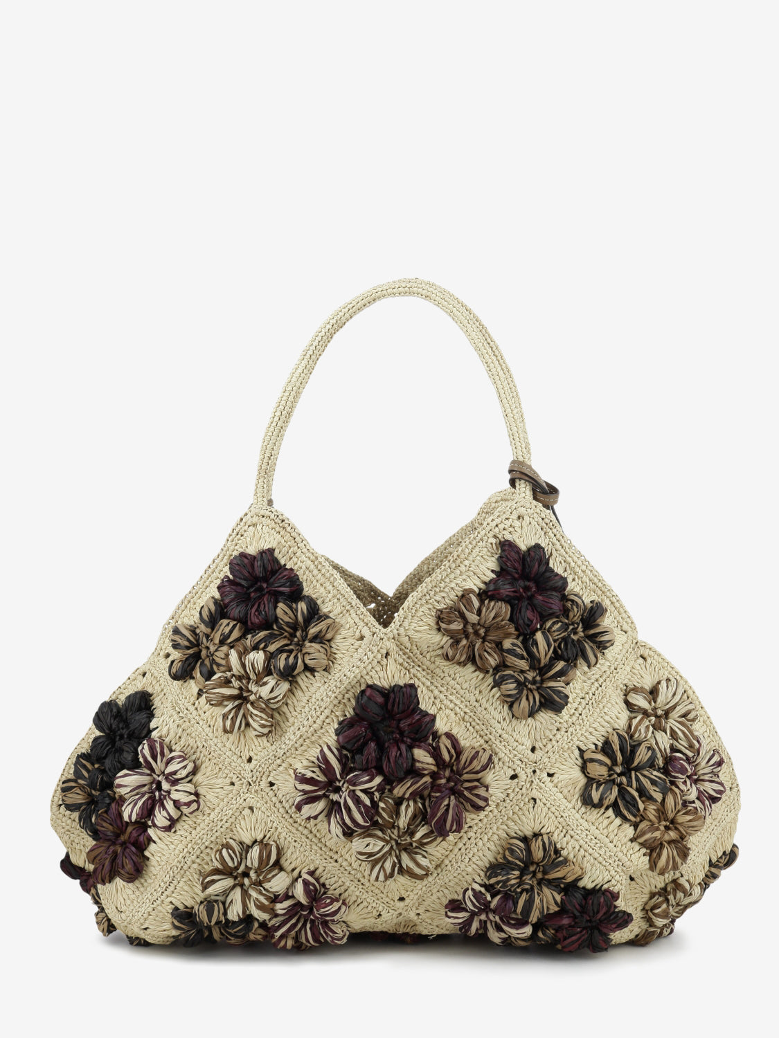 Borsa in raffia con fiori beige