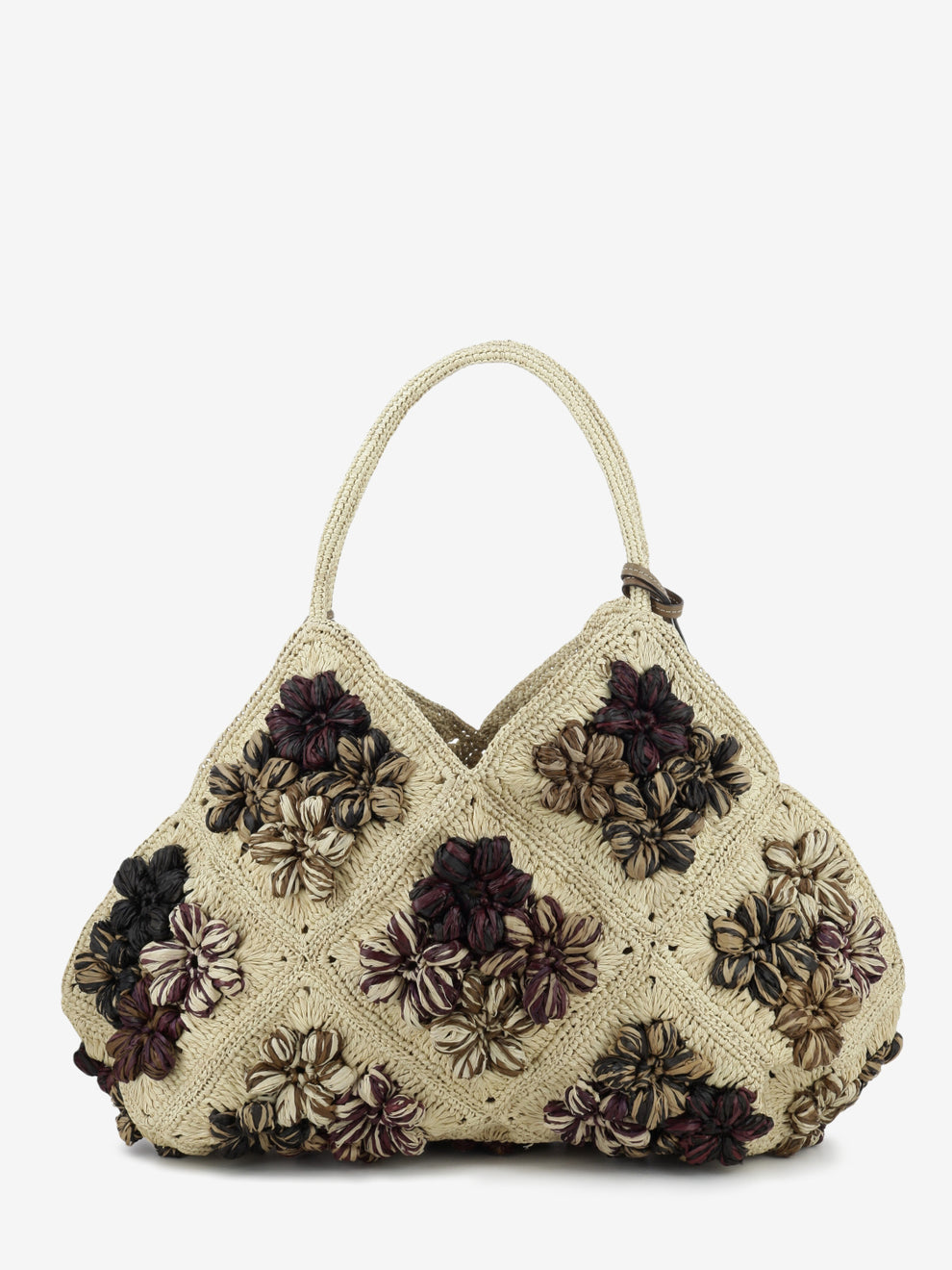 Borsa in raffia con fiori beige