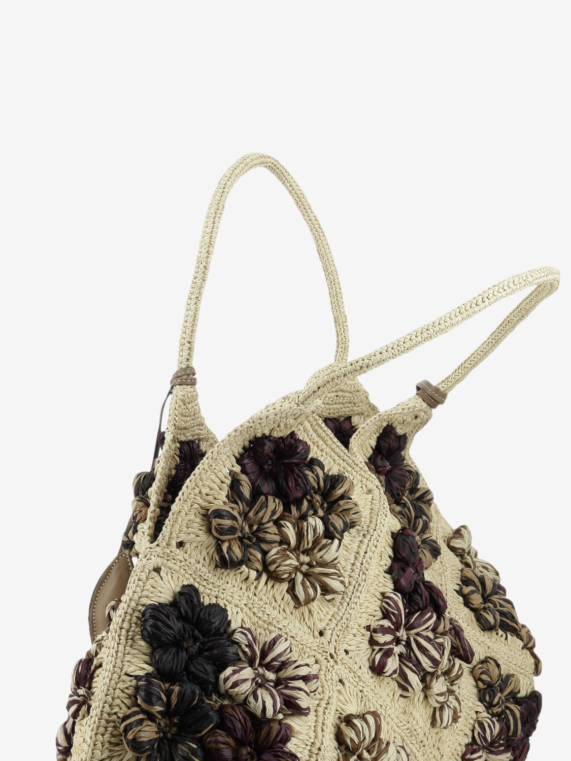 Borsa in raffia con fiori beige