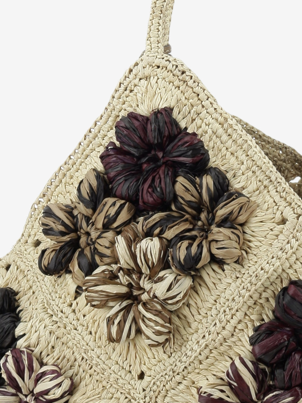Borsa in raffia con fiori beige
