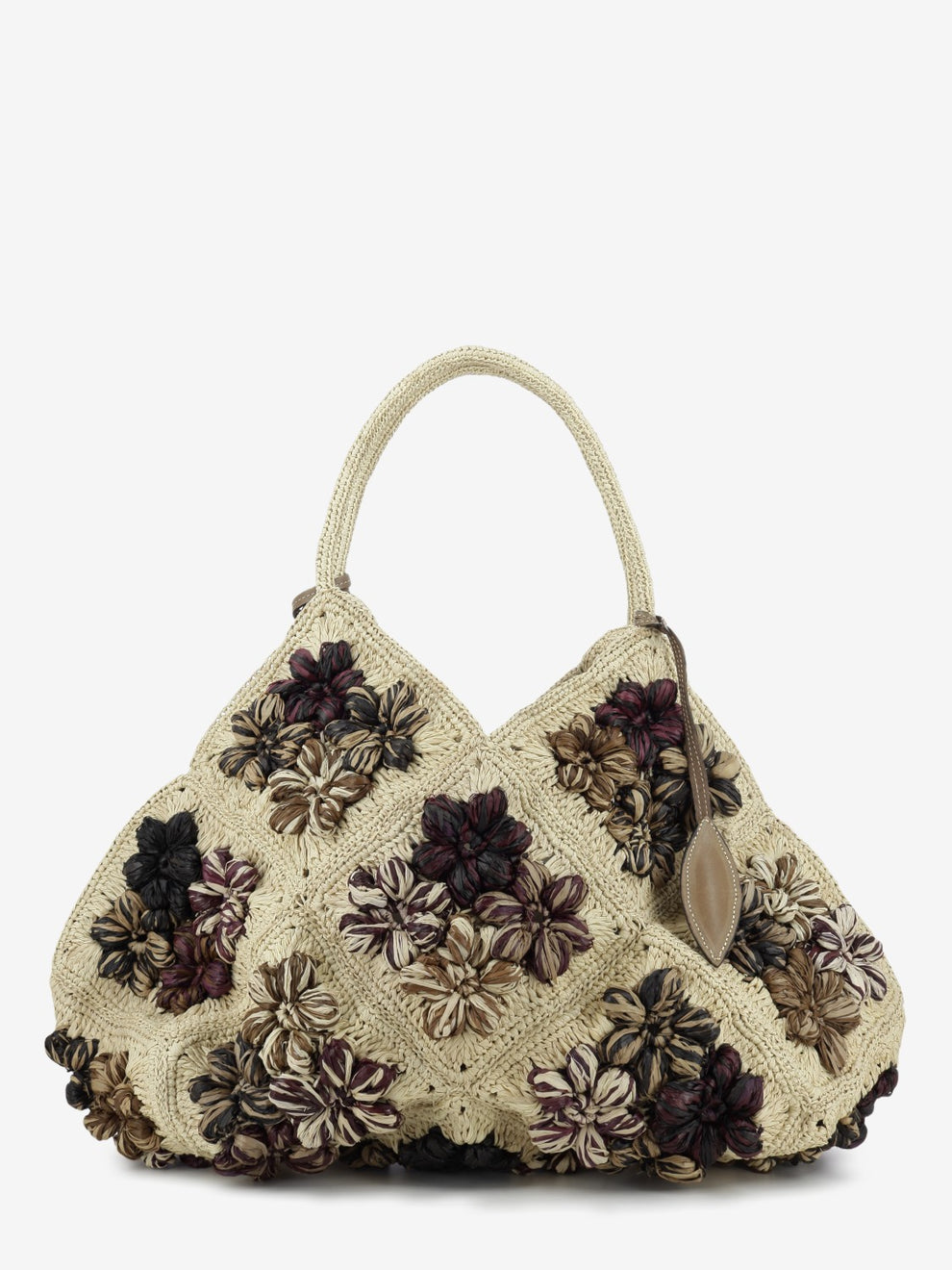 Borsa in raffia con fiori beige
