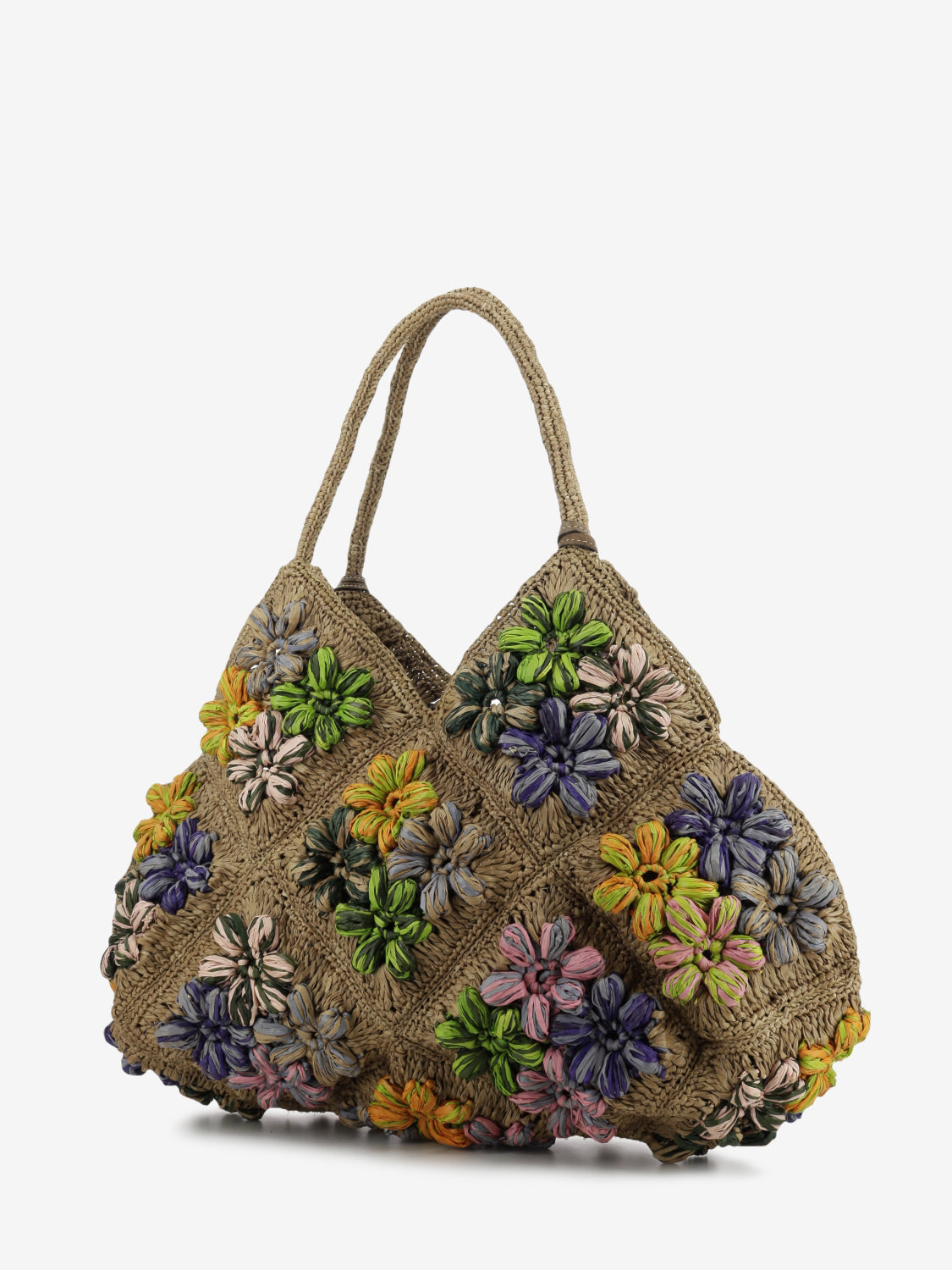 Shopper Desirè con fiori cognac / multicolor
