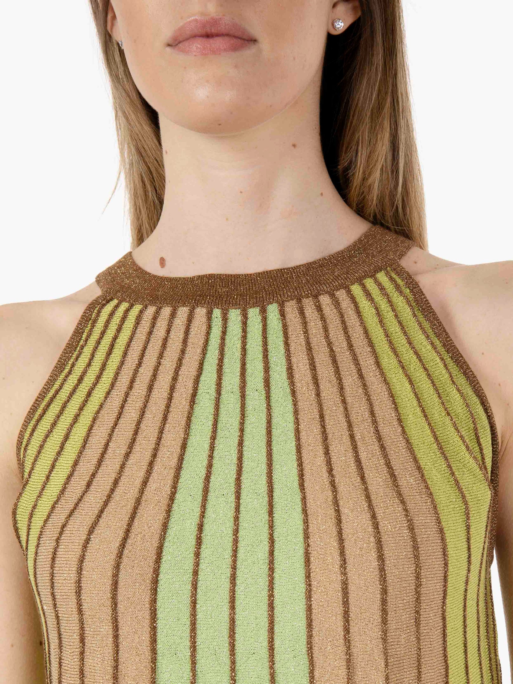 Green/brown lurex short dress S