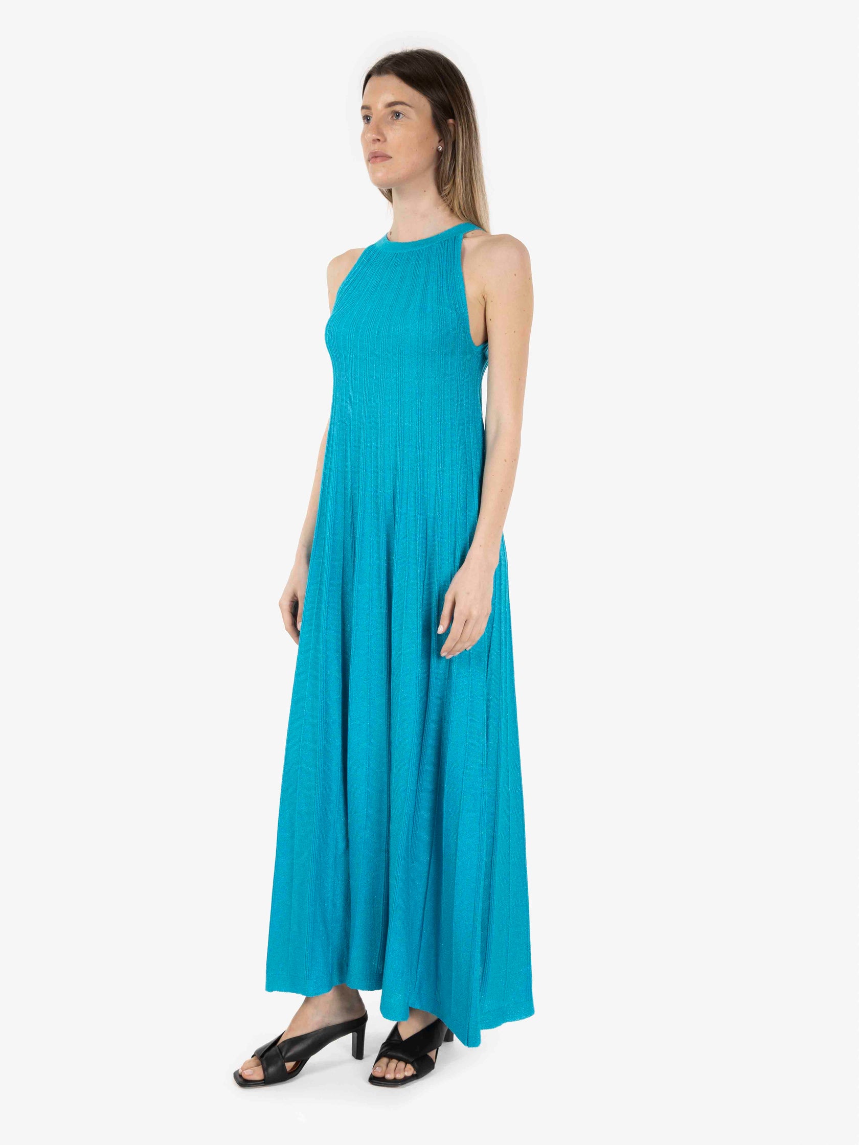 Turquoise ribbed long dress S - Main Image