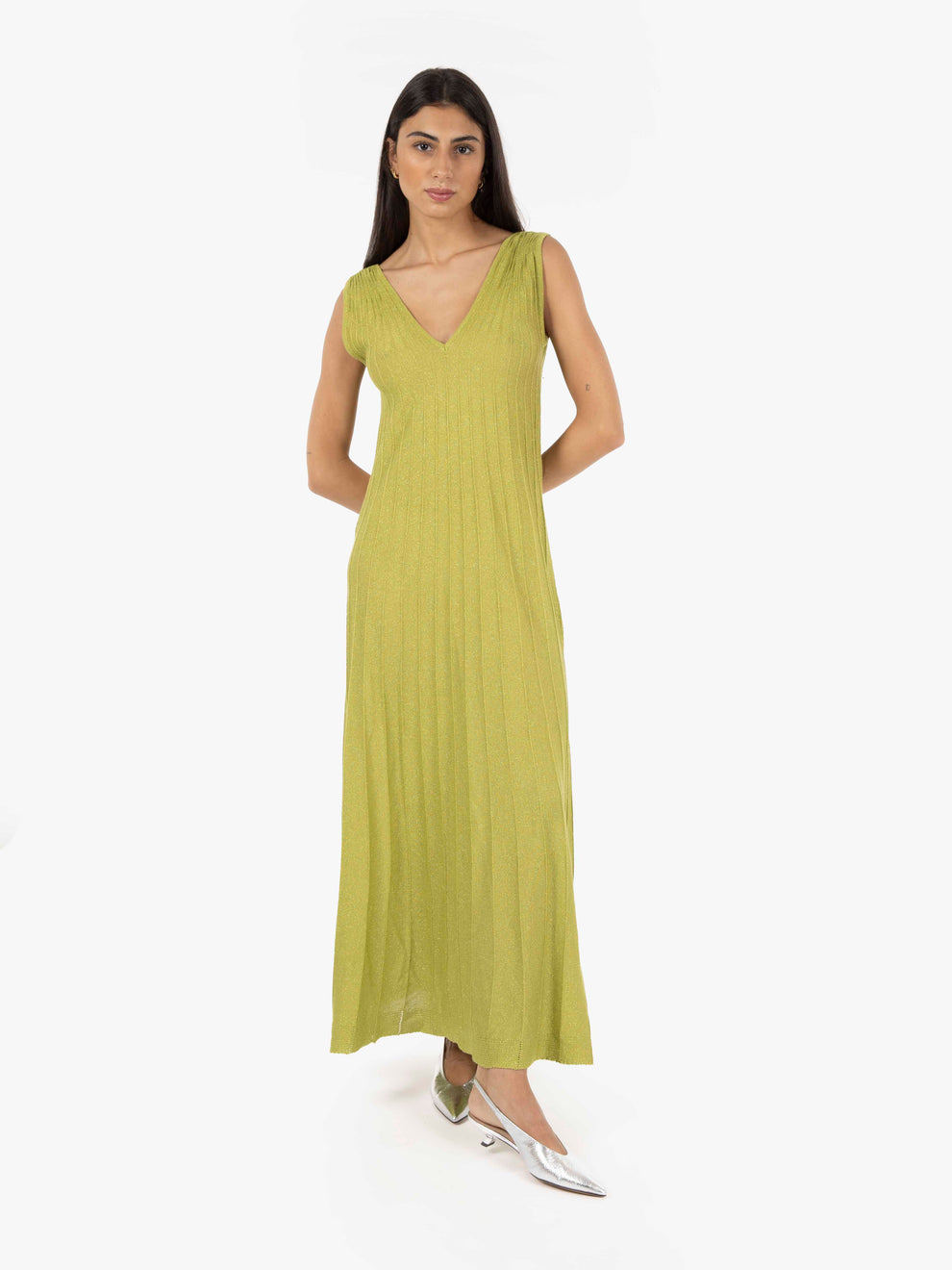 Green V-neck long dress M - Main Image