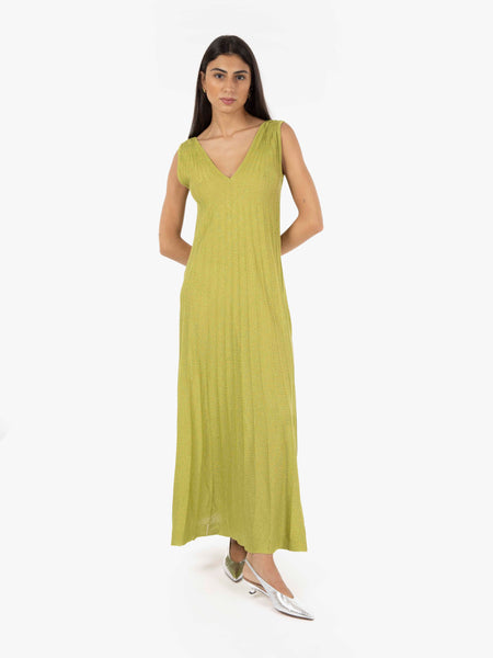 Abito lungo con scollo a V verde