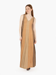 AGGEL KNITWEAR - Abito lungo scollo a V marrone / oro