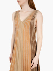 AGGEL KNITWEAR - Abito lungo scollo a V marrone / oro