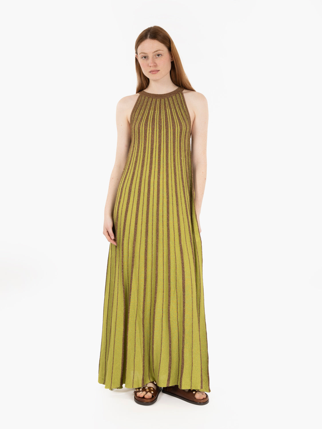 Long sleeveless dress bright green / bronze