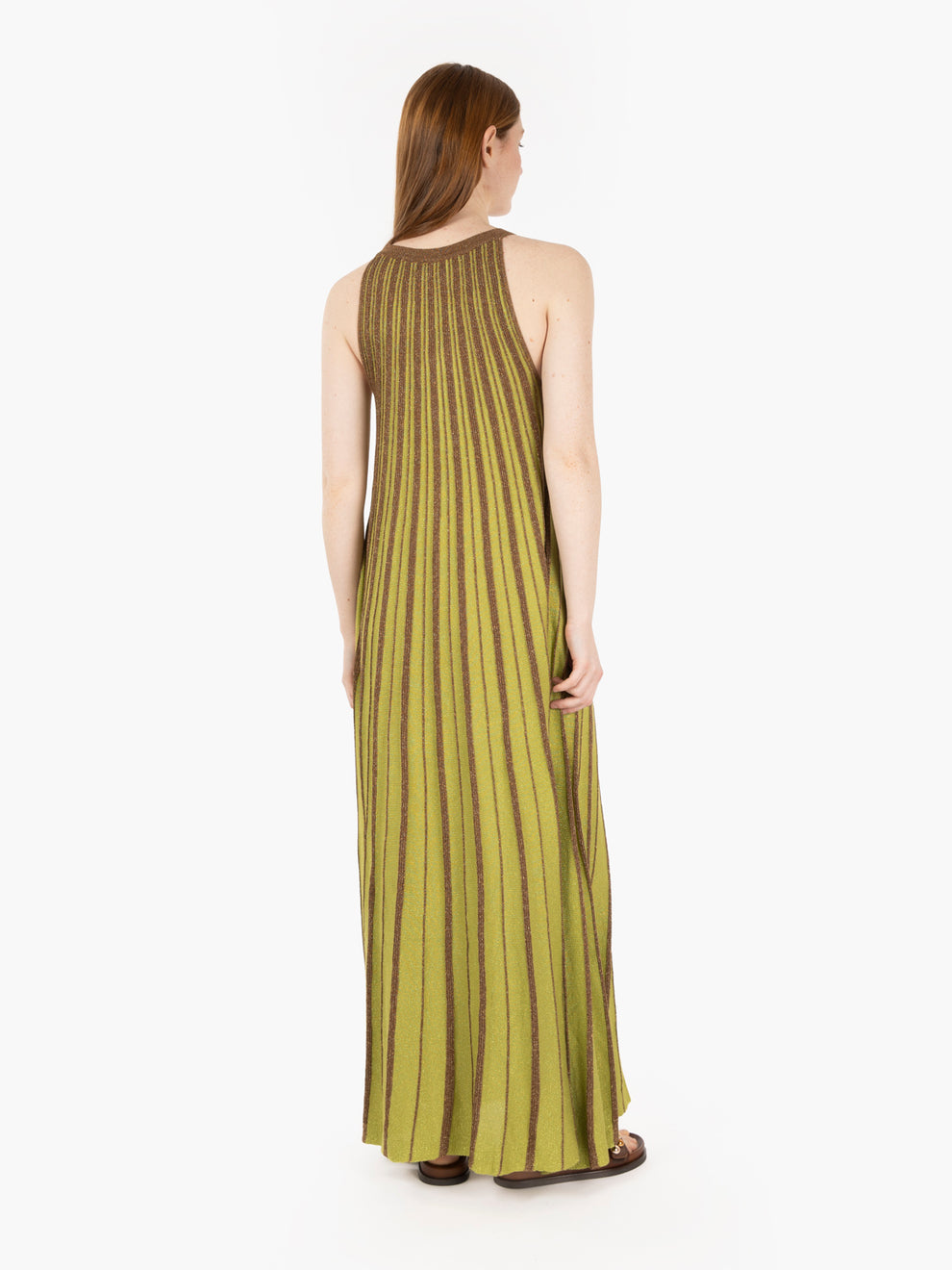 Long sleeveless dress bright green / bronze