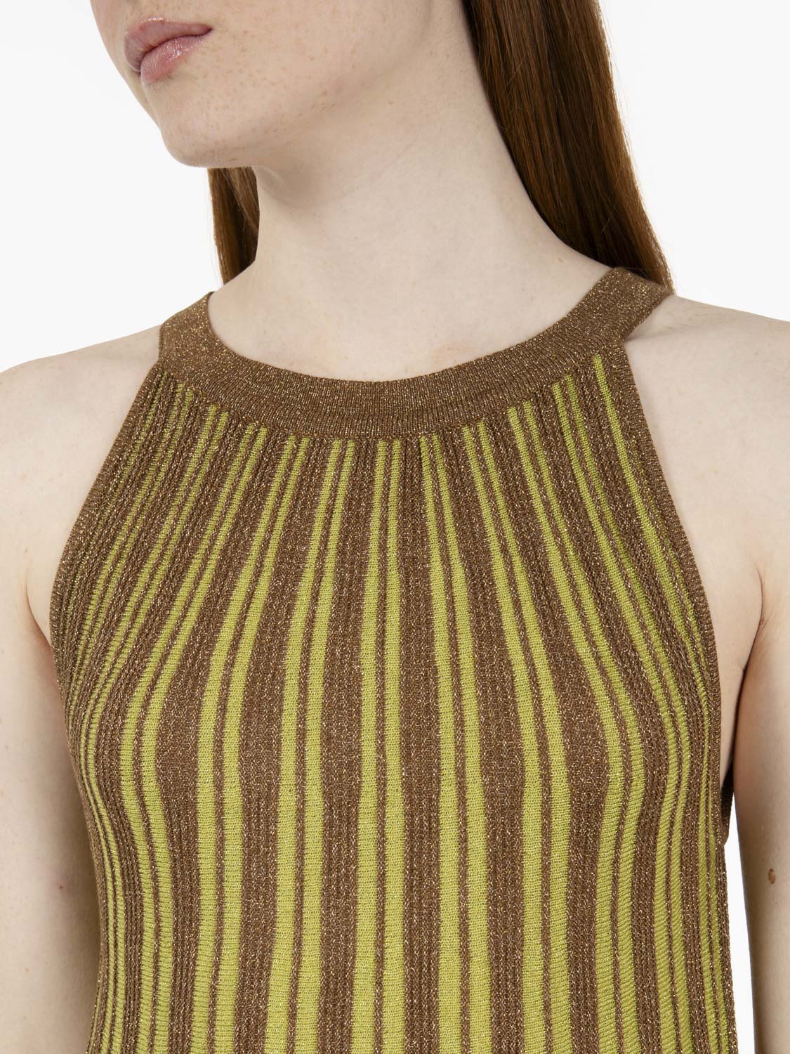 Long sleeveless dress bright green / bronze