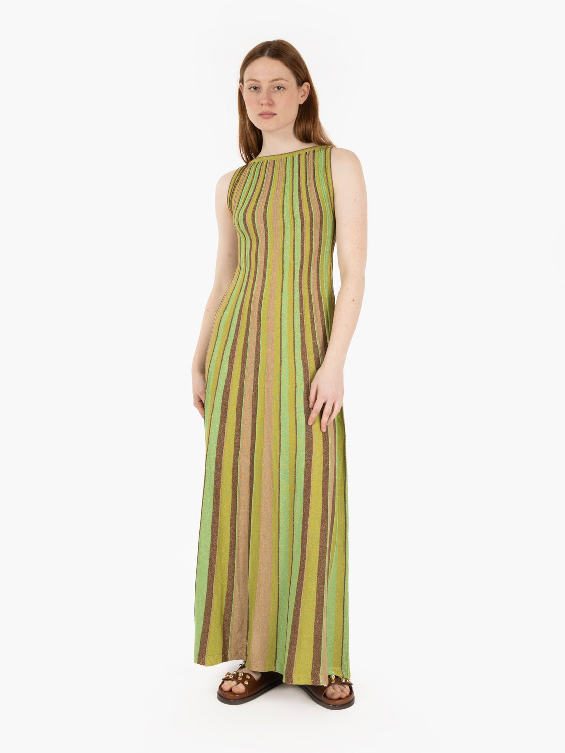 Green/brown sleeveless long dress