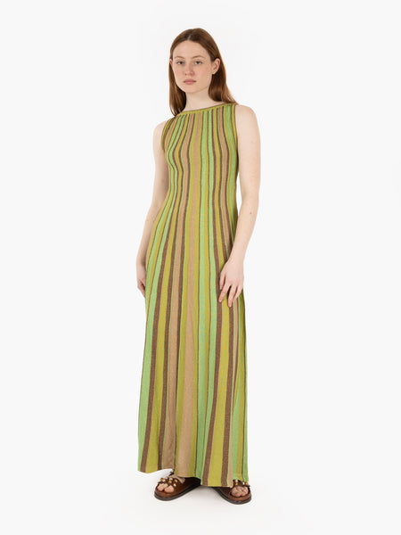 Abito lungo smanicato verde / marrone