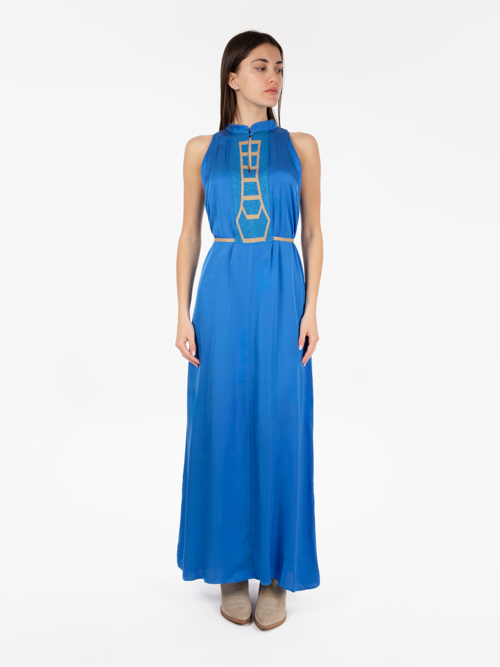 Abito lungo smanicato royal blue