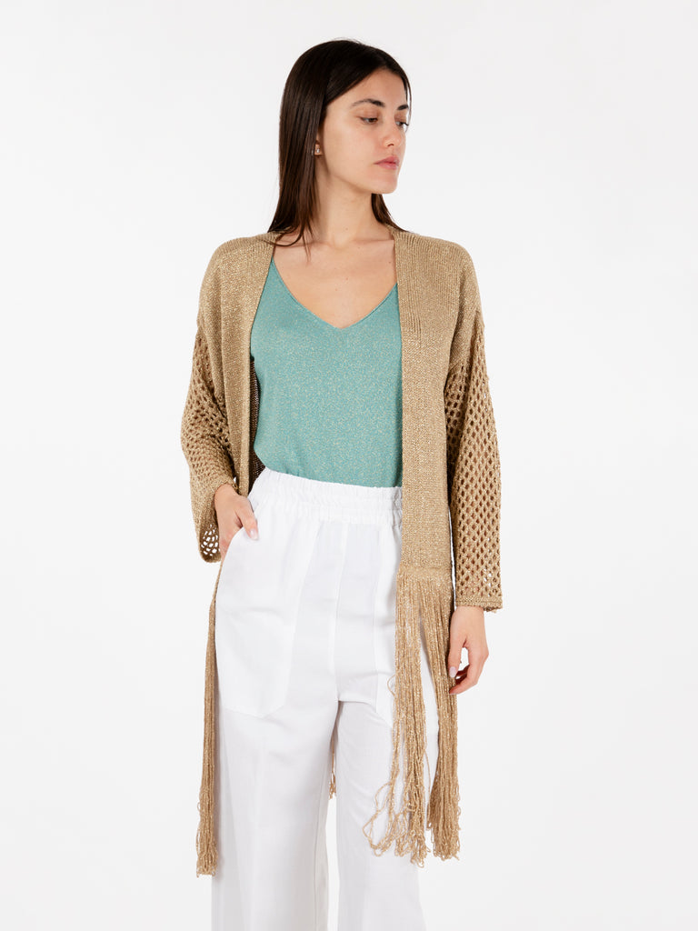 AGGEL KNITWEAR - Cardigan lurex con frange oro