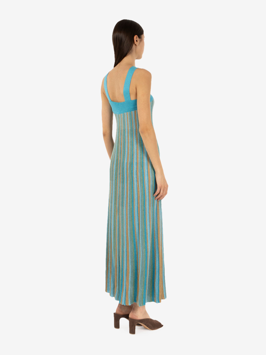 Tan gold / teal / aloe lurex ribbed maxi dress