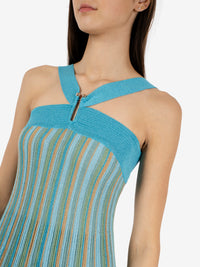 Tan gold / teal / aloe lurex ribbed maxi dress