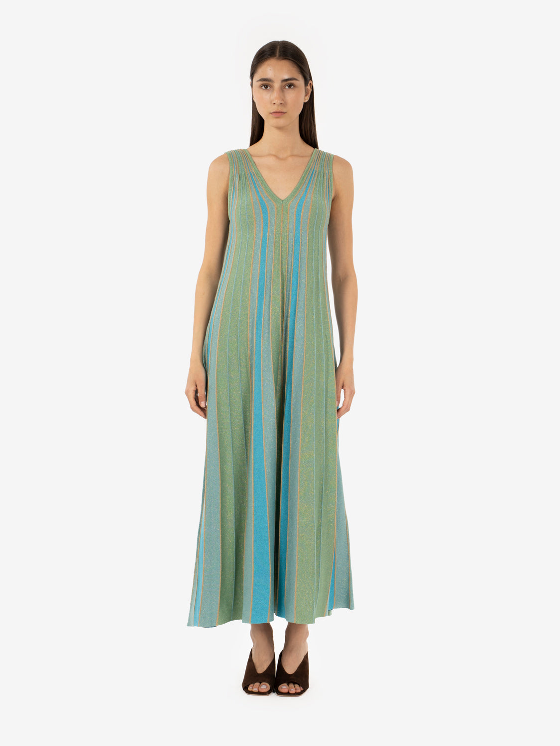 Maxi dress lurex aqua / teal / aloe / tan