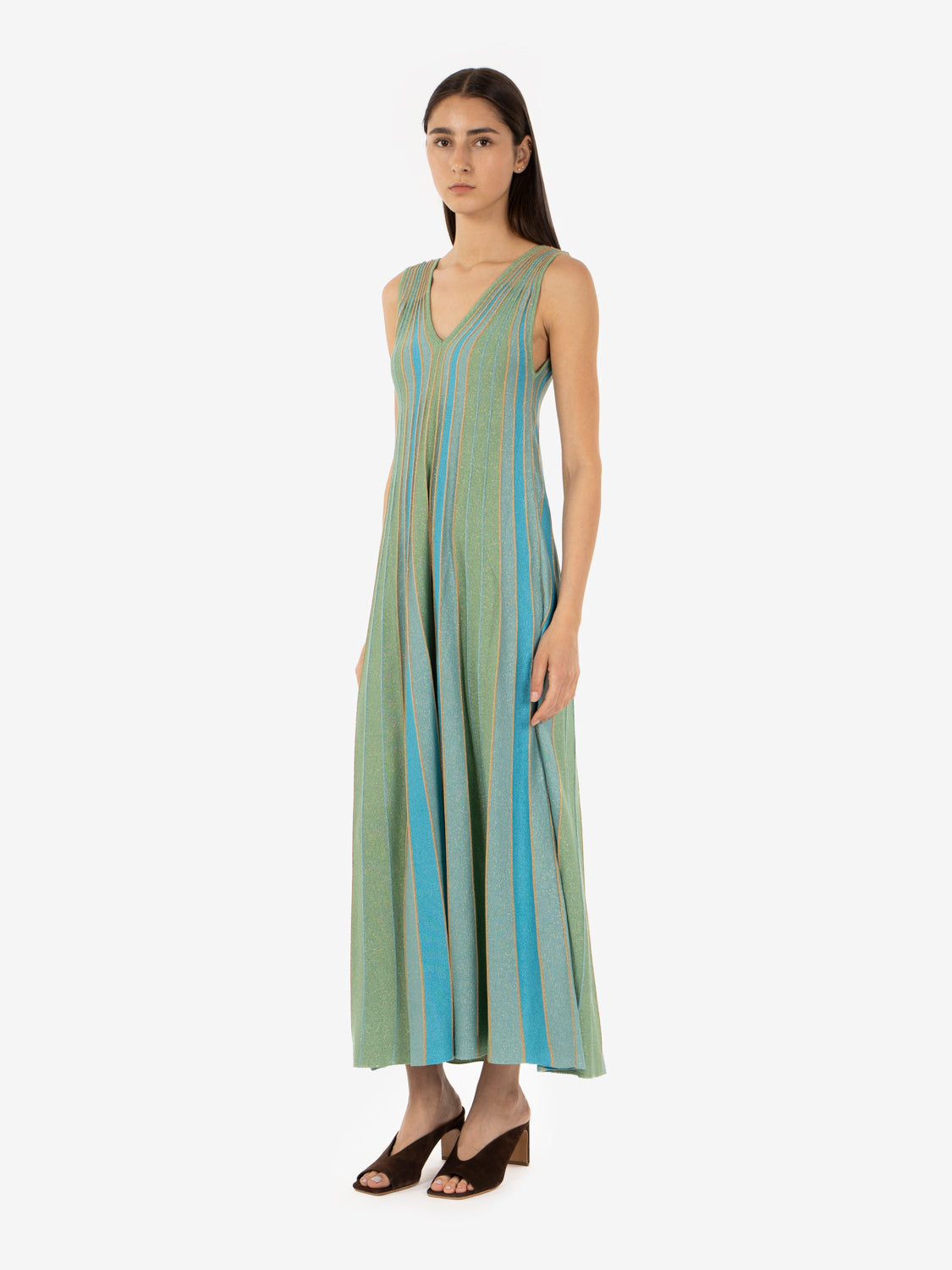 Maxi dress lurex aqua / teal / aloe / tan