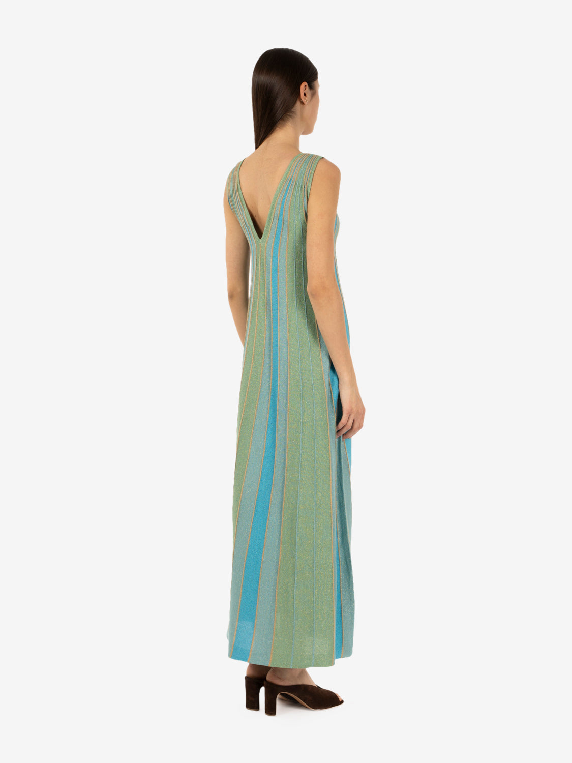 Maxi dress lurex aqua / teal / aloe / tan