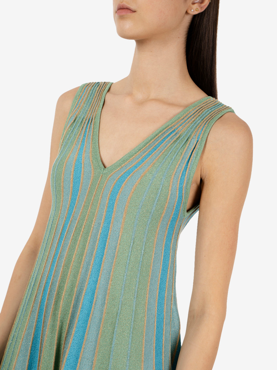Maxi dress lurex aqua / teal / aloe / tan