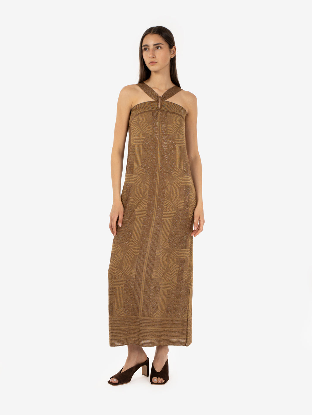 Bronze lurex maxi dress