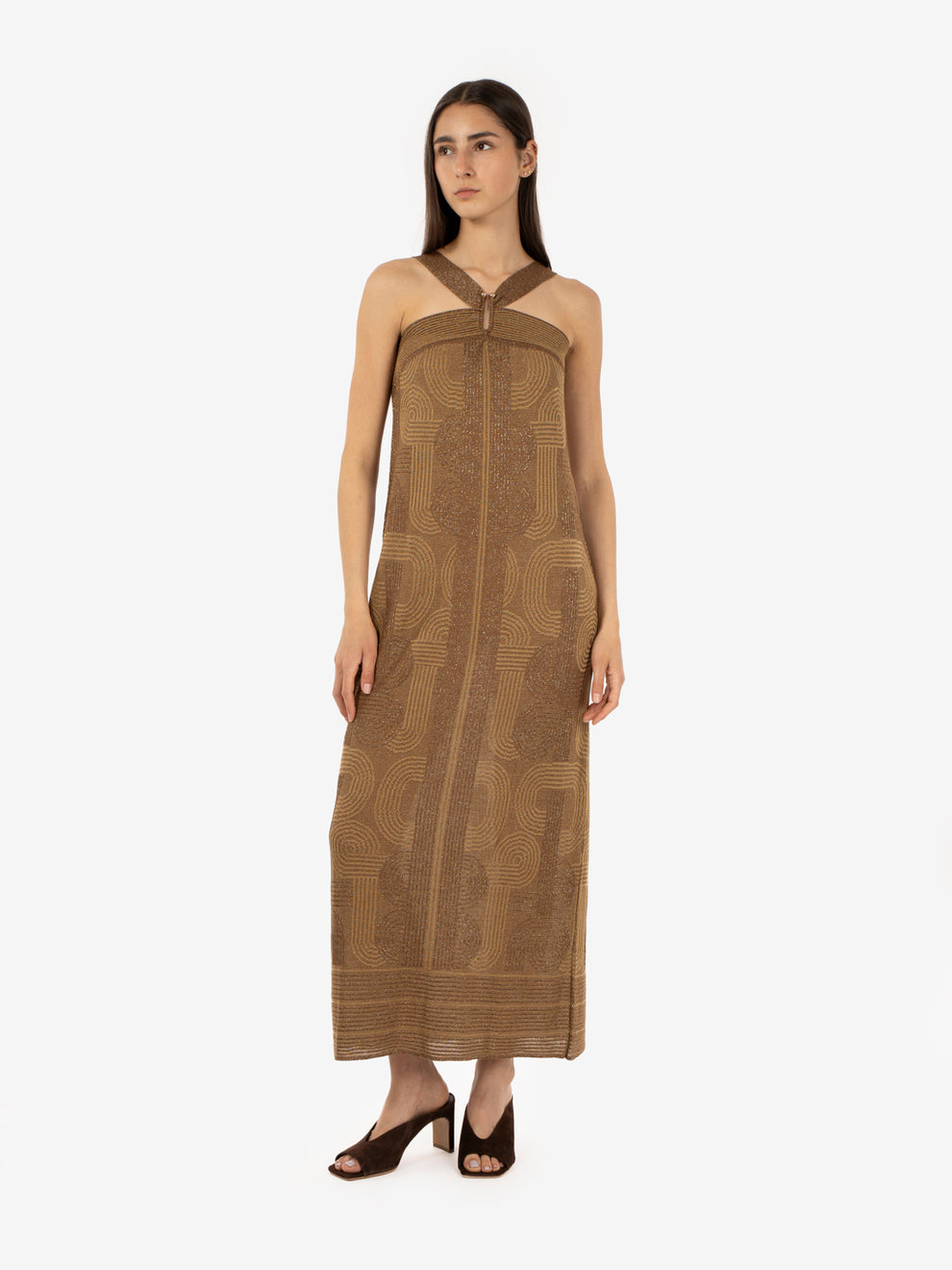 Bronze lurex maxi dress
