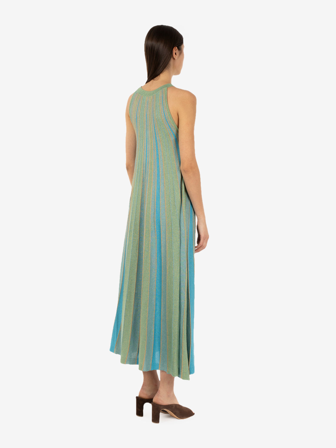 Maxi dress lurex halter aqua / teal / aloe / tan