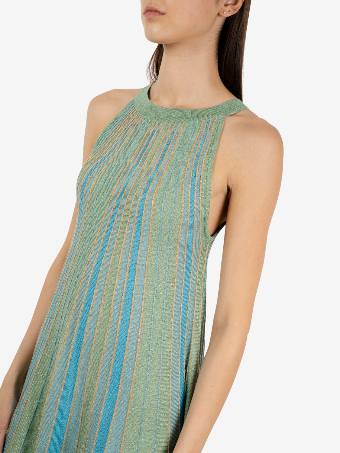 Maxi dress lurex halter aqua / teal / aloe / tan
