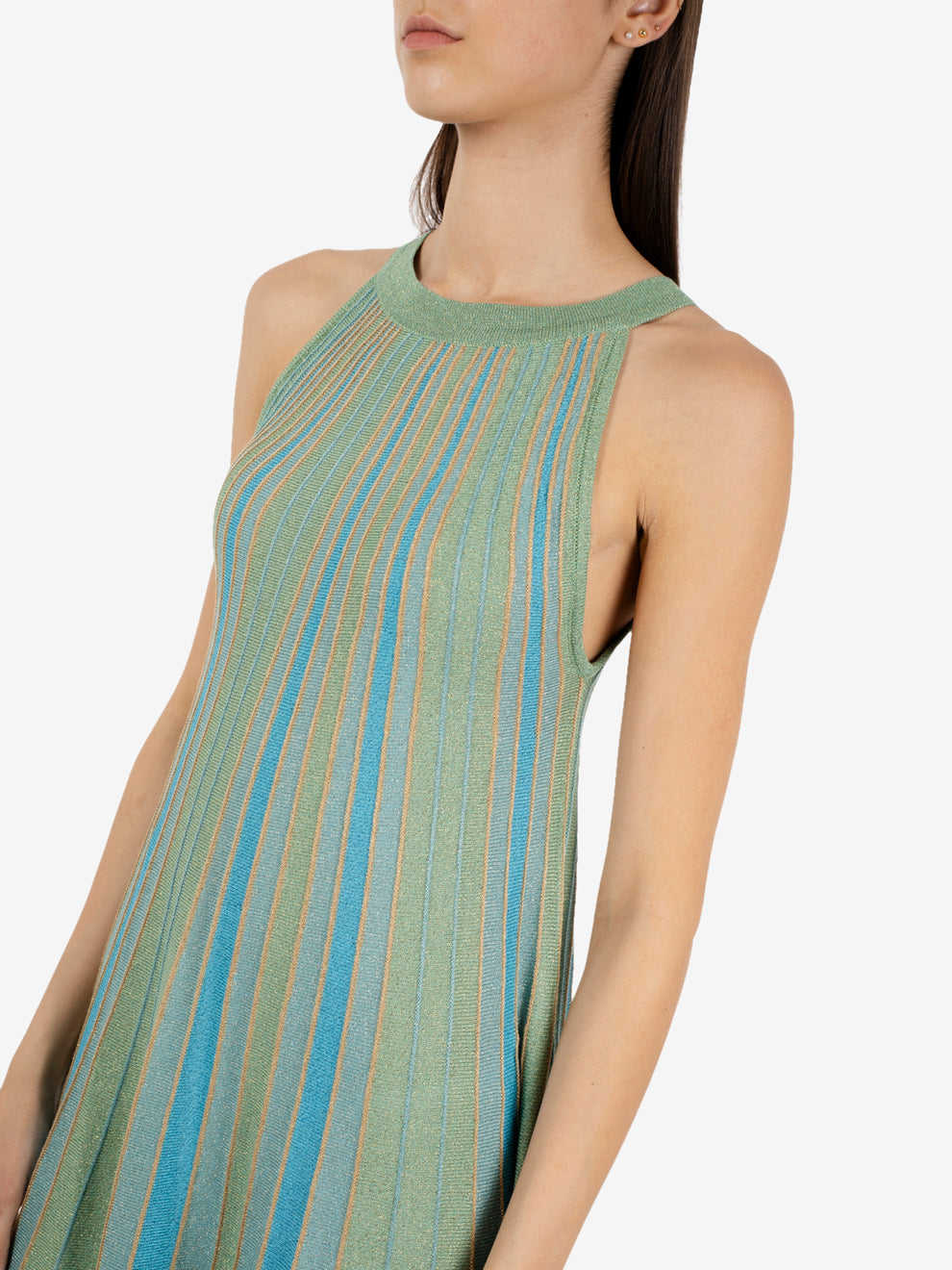Maxi dress lurex halter aqua / teal / aloe / tan