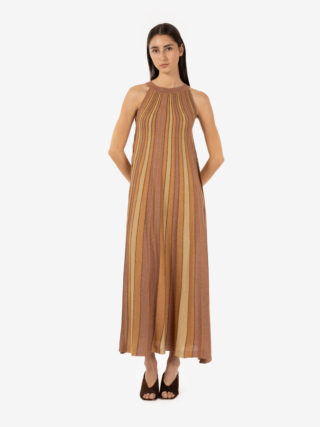 Maxi lurex halter dress tan gold / summer