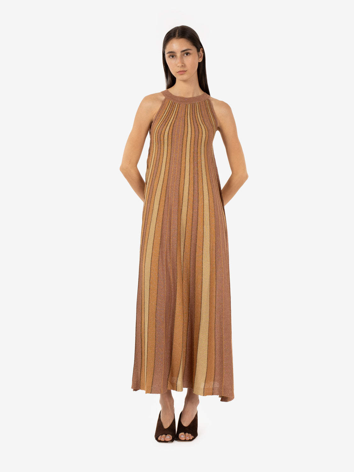 Maxi lurex halter dress tan gold / summer