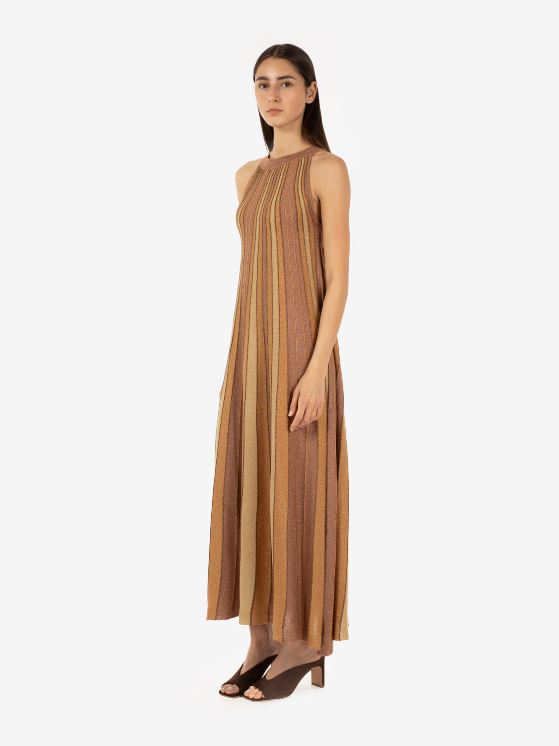 Maxi lurex halter dress tan gold / summer