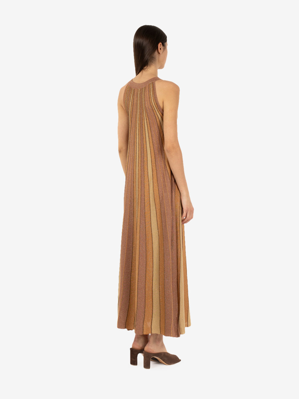 Maxi lurex halter dress tan gold / summer