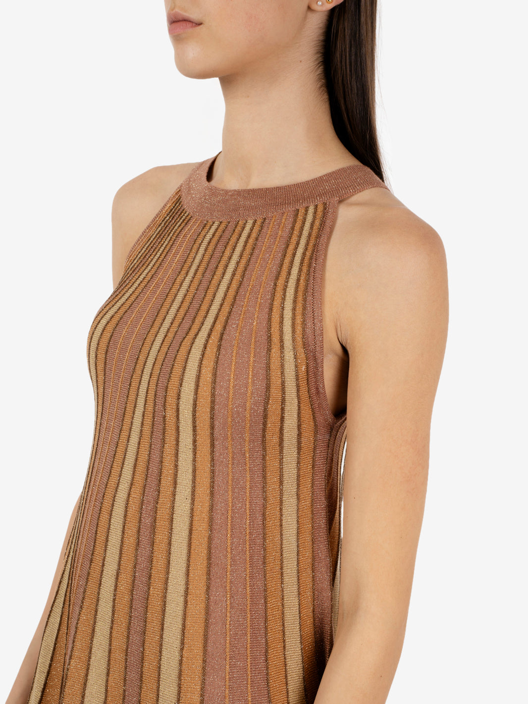 Maxi lurex halter dress tan gold / summer