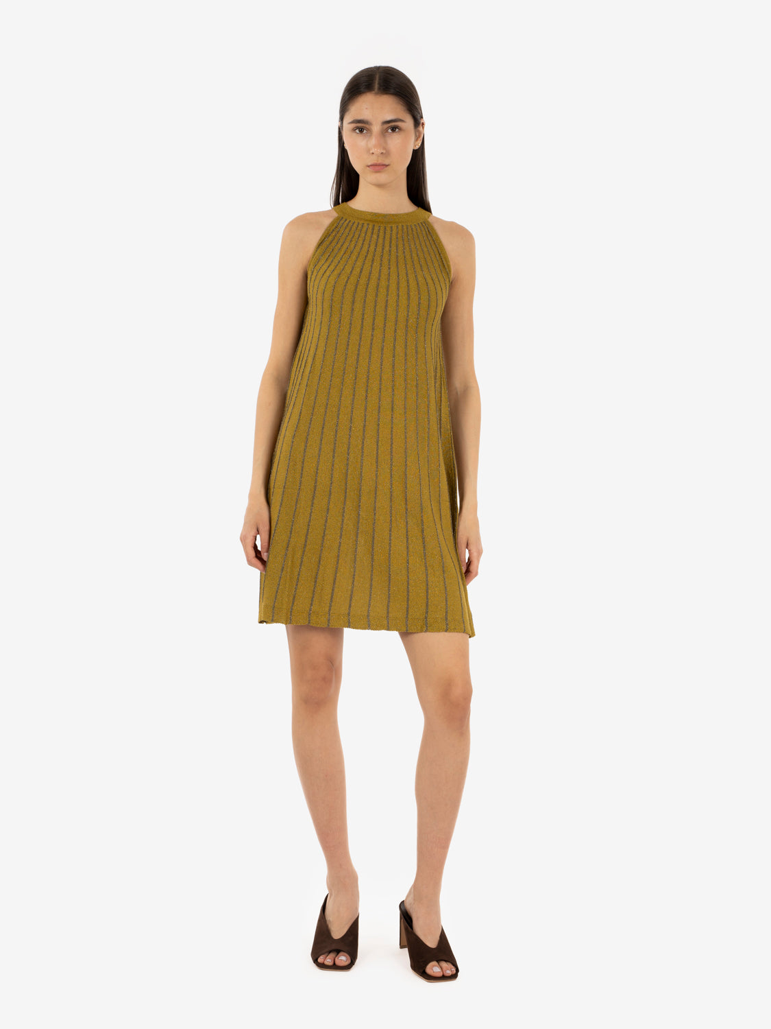 Olive lurex mini dress