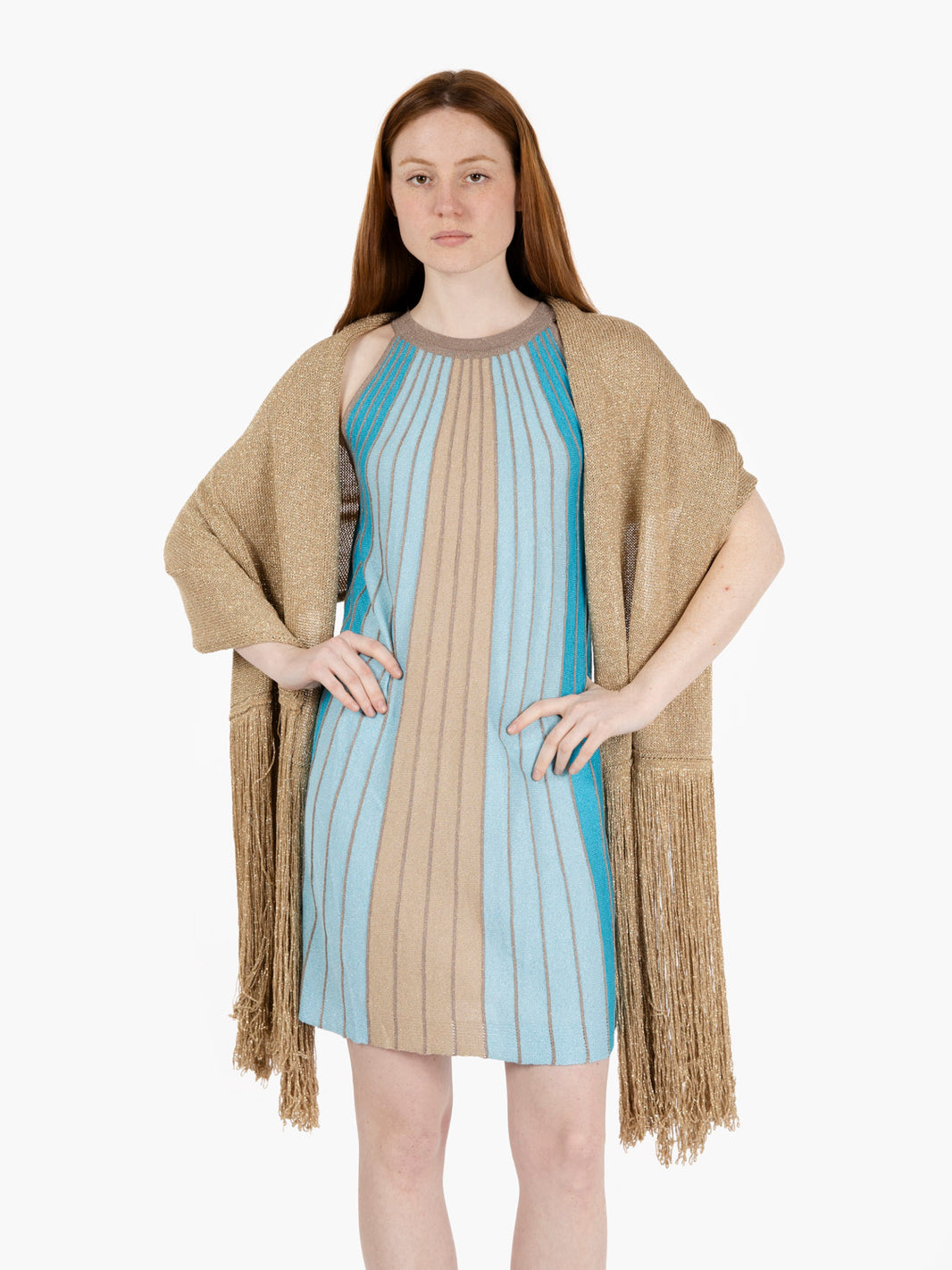 Stole with fringes with gold lamé thread