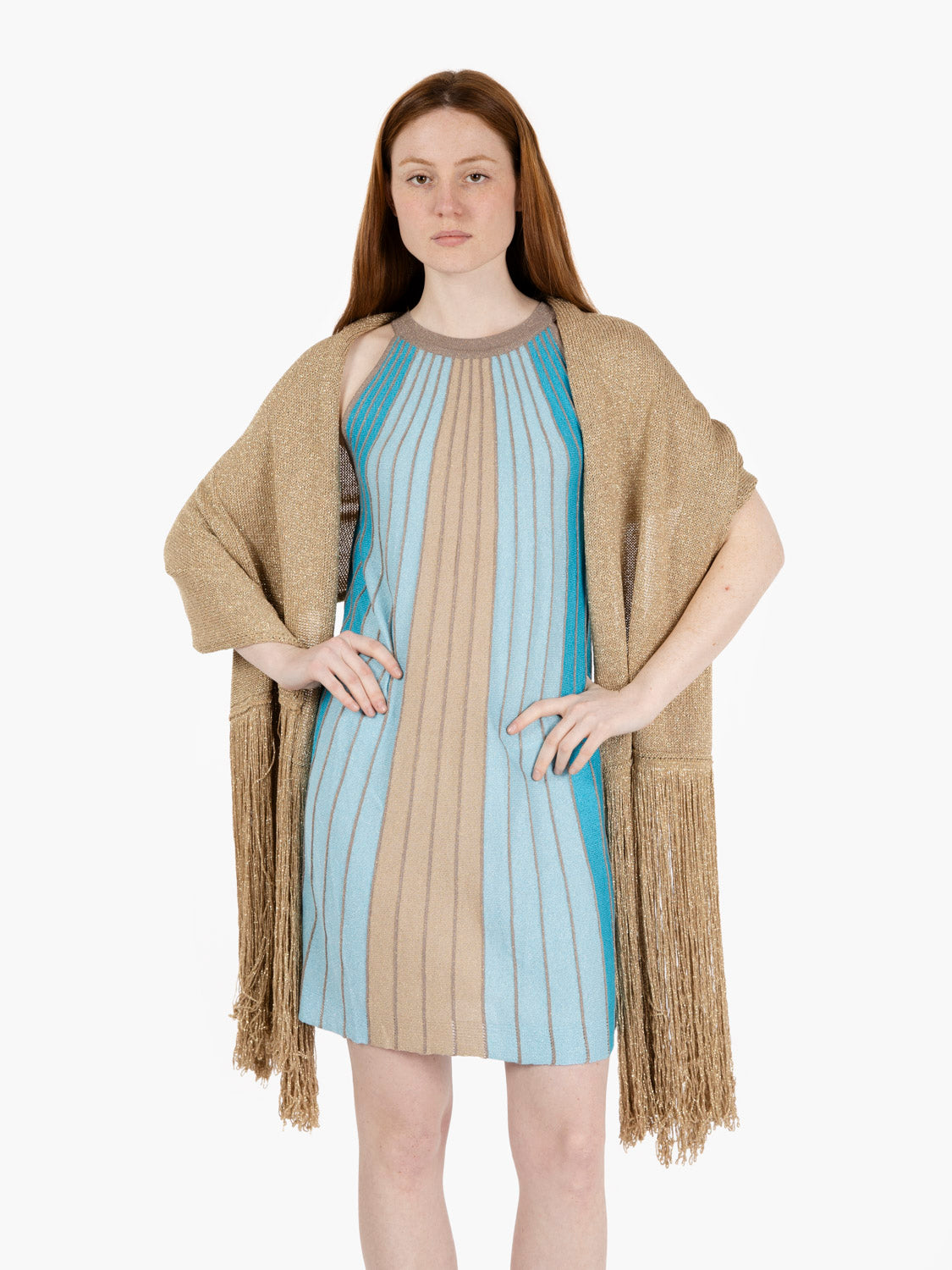 Stole with fringes with gold lamé thread
