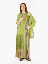 Stole with fringes with green lamé thread