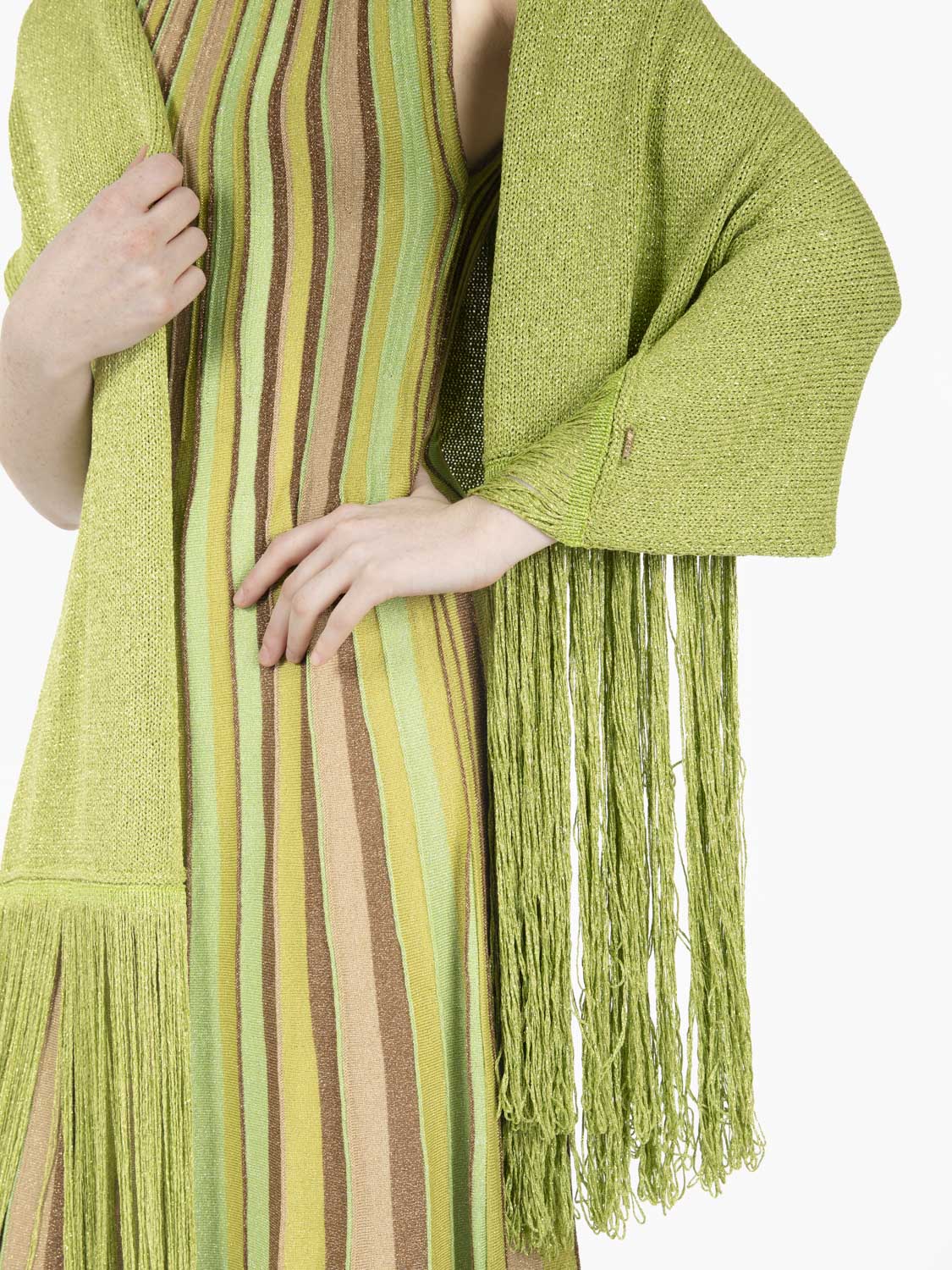 Stole with fringes with green lamé thread