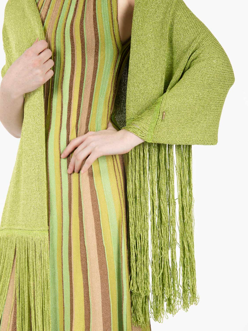 Stole with fringes with green lamé thread