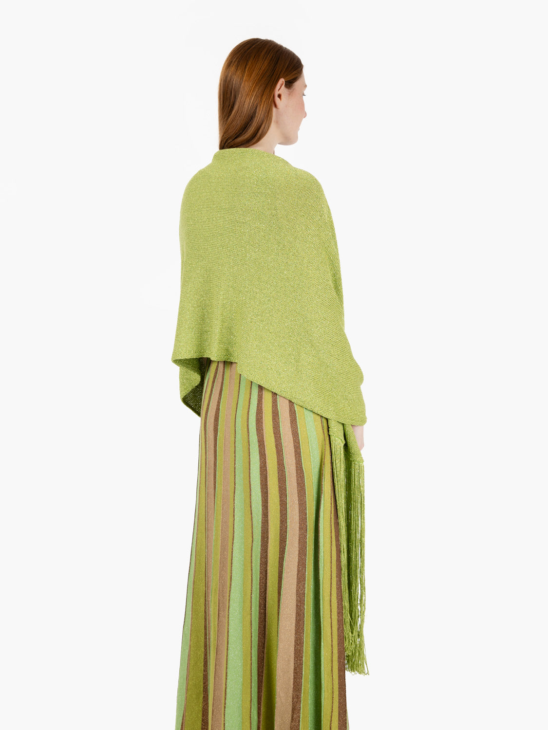Stole with fringes with green lamé thread