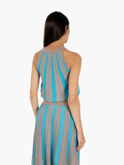 AGGEL KNITWEAR - Top corto svasato turchese / oro